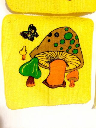 Vtg Cannon Terry Cloth Hand Dish Towel 2 Wash Cloth Merry Mushroom Butterfly Mod 3