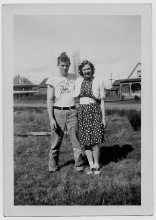 Old Photo Woman Dress Saddle Shoes Man South Bend Indians T Shirt 1940s
