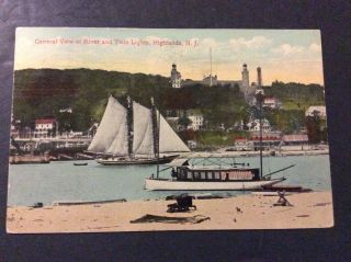 View Of River And Twin Lights,  Highlands,  Jersey Postcard Postmarked 1914