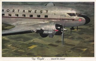 Postcard Northwest Airlines Airplane In Flight 120261