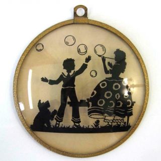 Reverse Painting Curved Glass Children Bubbles Silhouette Spring Valley Dairy
