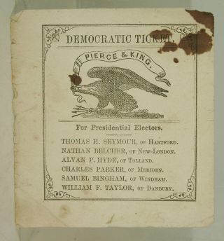 1852 Franklin Pierce Illustrated Presidential Campaign Ballot From Connecticut