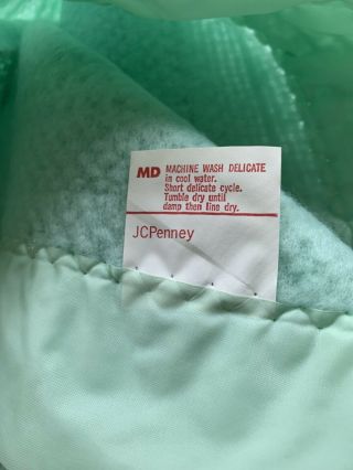Vintage Jc Penny Thermal Blanket Weave Sating Trim Twin Nwot Green