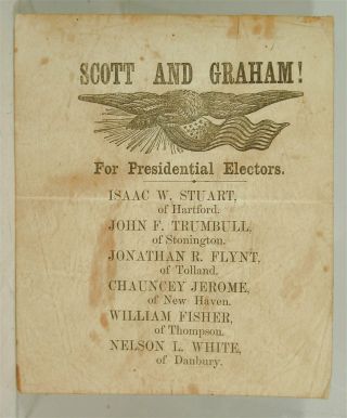 1852 Winfield Scott Illustrated Presidential Campaign Ballot From Connecticut