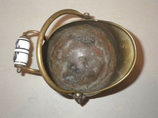 Vintage Copper Hearth Scuttle Ash Coal Bucket Blue Ceramic Handle & Lion Heads 5