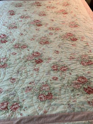 Quilt Vintage Hand Stitched Scalloped Edge Queen,  Use Or Repurpose Cutter Pink