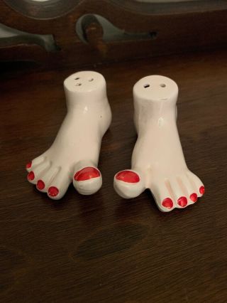 Vintage Bare Feet With Red Toenail Polish Salt And Pepper Shaker Set