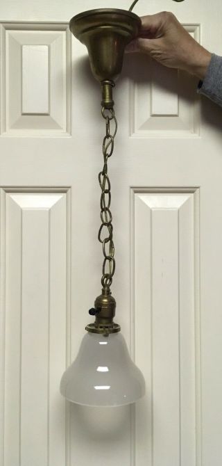 Antique Vintage Brass Glass Hanging Light 1890 Patent Date