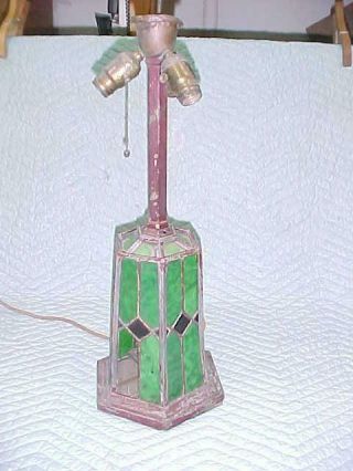 Antique Art & Crafts Style Metal And Slag Glass Table Lamp For Restore