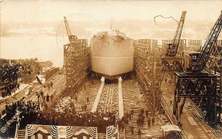 Portsmouth Nh Launch Of Ship " Kisnop " Kittery Me Signed Rppc Postcard