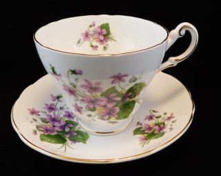 Vintage Regency China Porcelain Purple Violet Pattern Footed Cup And Saucer
