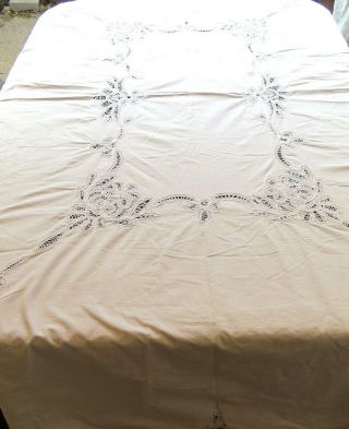 Vintage White Cotton Battenburg Lace Tablecloth 67 x 84 Oval 4