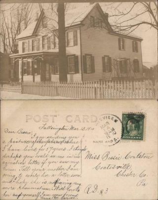 1910 Rppc Fallsington,  Pa Two Story Home With White Picket Fence Bucks County