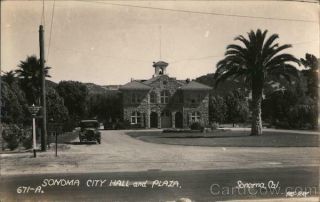 Rppc Sonoma City Hall And Plaza California Real Photo Post Card Art - Ray Vintage