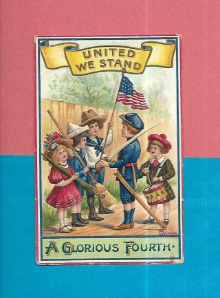 Children Celebrate 4th Of July On Vintage 1909 Patriotic Advertising Postcard