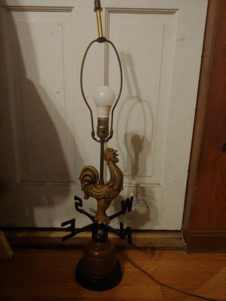 Vintage Cast Iron & Metal & Ceramic? Rooster Lamp With Weather Vane Electric 32 "