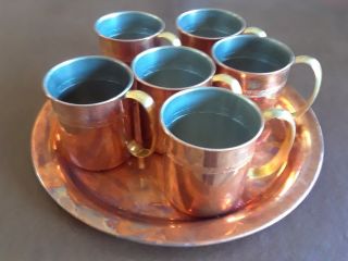 Vintage Copper Craft Guild Mug Set (6 Mugs &tray)