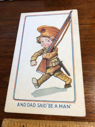 Vintage Postcard Child Dressed Like Soldier With Gun & Bayonet Ww1?