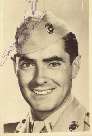 2 Vintage 1940s Photos Of Hollywood Movie Actor Tyrone Power Autograph Signature