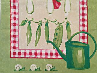 Vintage Authentic Francoise Saget Vegetables Green Pink Cotton Kitchen Tea Towel