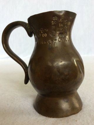 Antique Copper Half - Gill 1/2 Gill Measure Cup.  Marked Crown Vr Gr 479 Midlothian