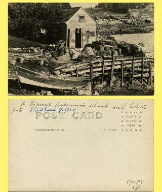 Exc 1922 Real Photo Postcard,  Vinalhaven,  Maine Boat,  Dock & Fish Shack Close