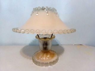 Vintage Ceiling Light Fixture Mid - Century Modern Pink & Clear Beaded Edge 3 Of 3