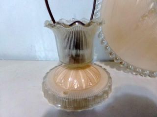 Vintage Ceiling Light Fixture Mid - Century Modern Pink & Clear Beaded Edge 3 Of 3 2