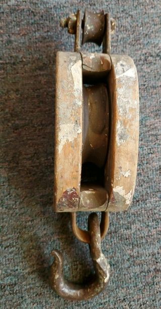 Vintage Antique Industrial Maritime Barn Pulley Wood and Iron 2