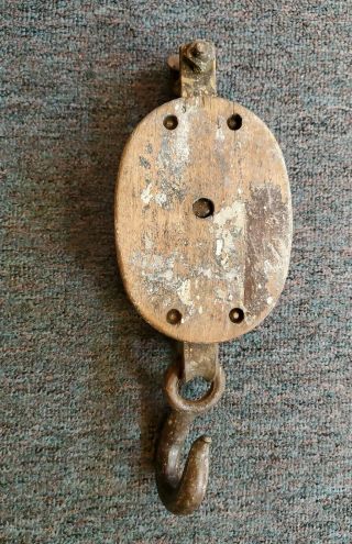Vintage Antique Industrial Maritime Barn Pulley Wood and Iron 3