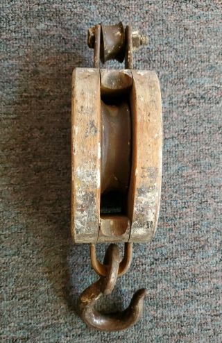 Vintage Antique Industrial Maritime Barn Pulley Wood and Iron 4