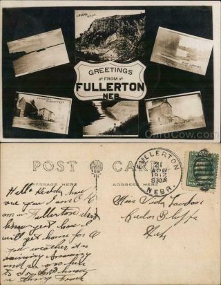 1912 Rppc Greetings From Fullerton Nebraska Multiview Nance County Postcard