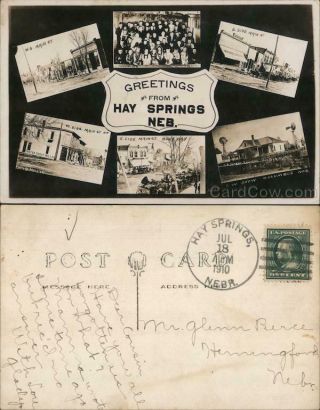 1910 Rppc Greetings From Hay Springs Neb Multiview Sheridan County Nebraska