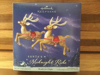 Hallmark Keepsake Santa’s Midnight Ride Ready For Flight 2 Reindeer Ornaments