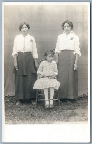 American Indian 3 Sisters Vintage Real Photo Postcard Rppc