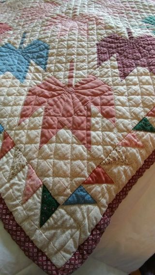 Handmade Quilt Maple Leaf Calico Fabrics Hand Quilted Throw 45×45 
