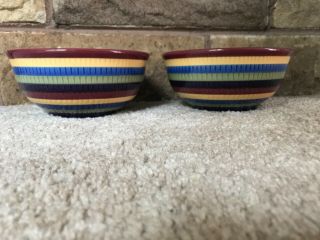 Longaberger Pottery Bowls Bright Multicolor Stripe Cereal Bowls Set Of 2