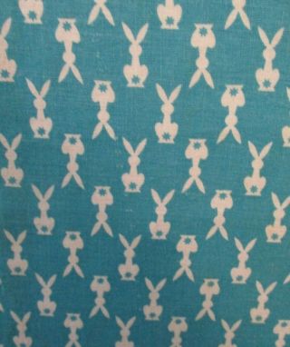Vintage Cotton Feedsack Fabric Quarter Novelty Rabbit Print On Teal Blue
