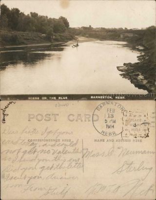 1914 Rppc Barneston,  Ne Scene On The Blue River Gage County Nebraska Postcard