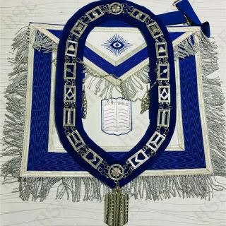 Masonic Regalia Chaplain Apron Blue With Chain Collar & Jewel - Hse