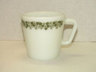 Vintage Pyrex Milk Glass Mug Green Crazy Daisy Flower Pattern Coffee Tea Cup
