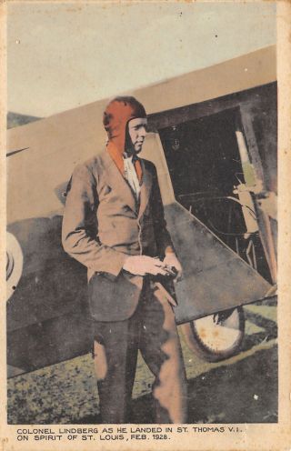 Patriotic Colonel Charles Lindberg Spirit Of St Louis St Thomas Vi Feb 1928 Pc