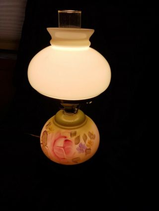 Vintage Hand Painted Floral Gone With The Wind Hurricane Table Lamp