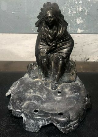 Rare Antique Vantines Indian Chief Sitting At Camp Fire Incense Burner France