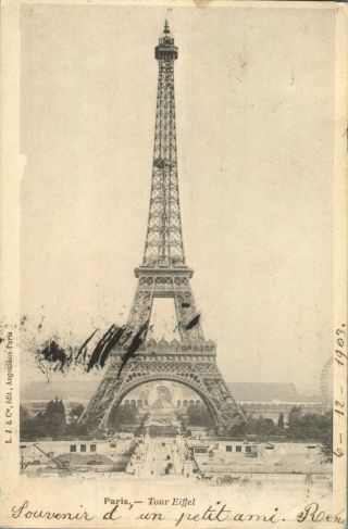 Antique Eiffel Tower Postcard Paris Memory Tour France Panorama