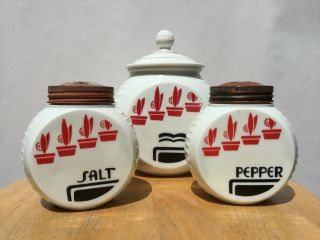 Vintage White Milk Glass Canister And Salt & Pepper Shakers