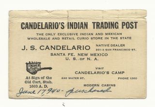 Scarce Old Santa Fe Mexico Ad Card For J.  S.  Candelario 