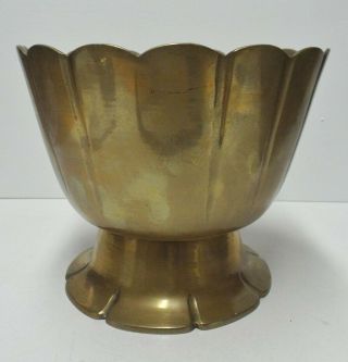 Vintage Old Solid Brass Footed Bowl Scalloped Edge Floral Planter Fruit Bowl