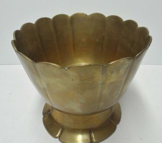 Vintage Old Solid Brass Footed Bowl Scalloped Edge Floral Planter Fruit Bowl 6