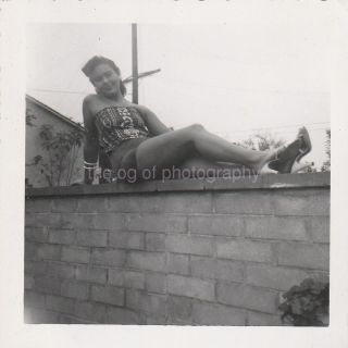 Backyard Pinup Girl Vintage Found Photo Bw Pretty Snapshot 811 12